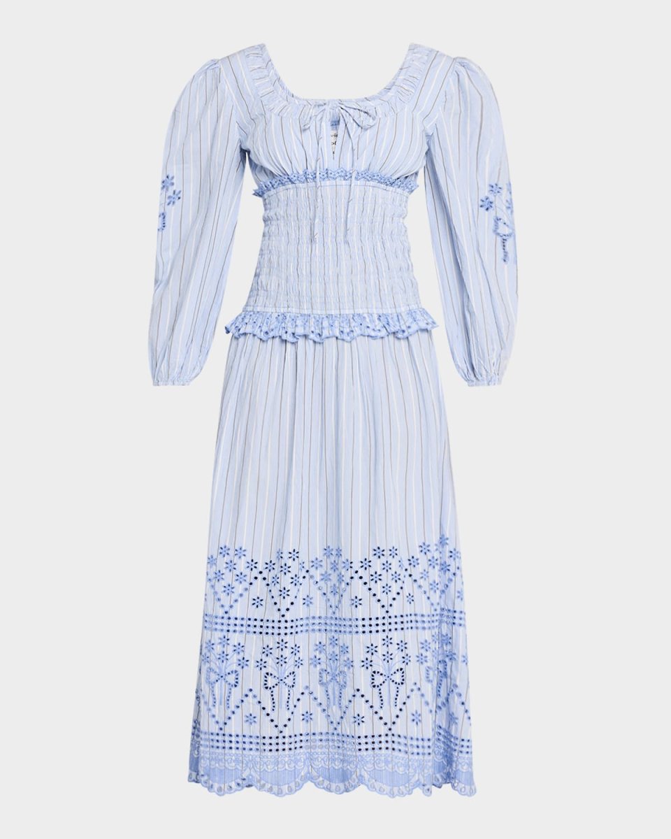 Nola Embroidered Long-Sleeve Midi Dress